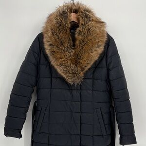 🚜 Bellivera navy rubberized Puffer Jacket with removable Faux Fur collar